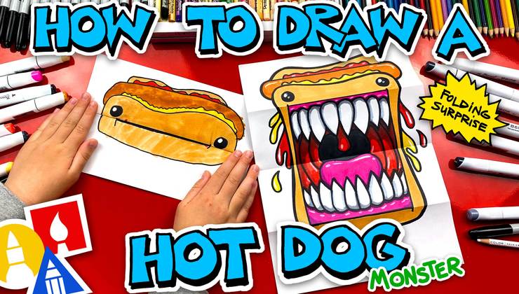 How To Draw A Hot Dog Monster - Folding Surprise | Art For Kids Hub