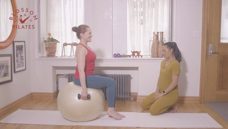 Phys Ball Rows Physio Ball Basics From Seated position | Blossom Pilates
