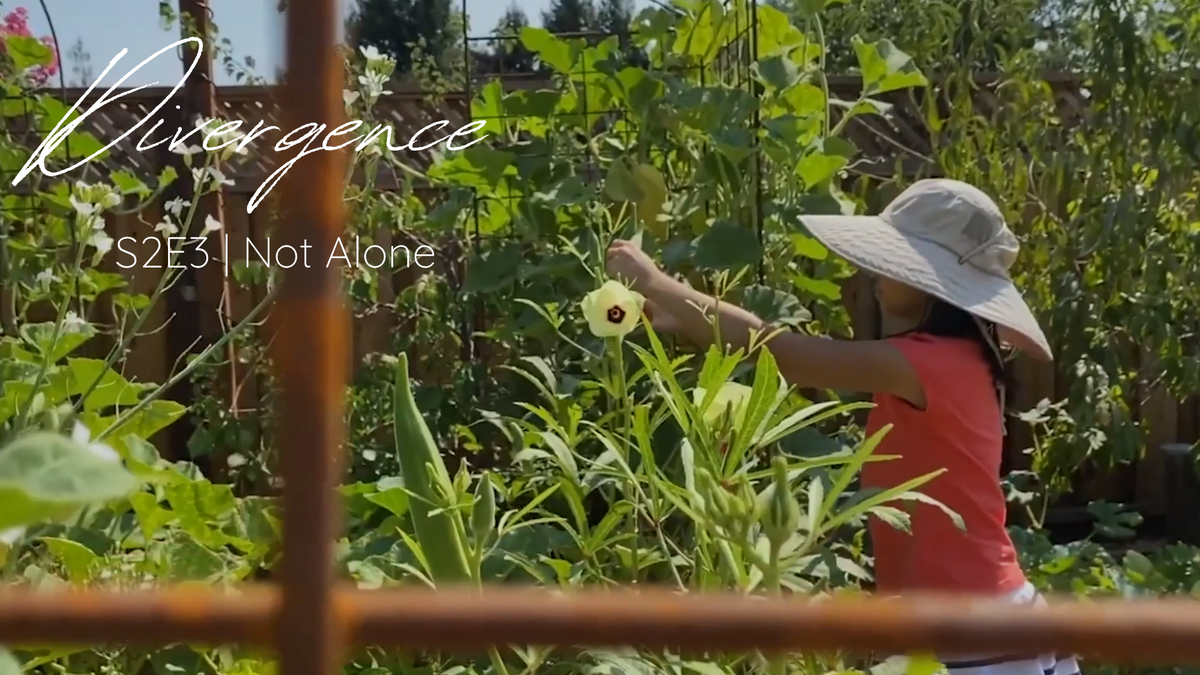 Sophia Eng working in her garden, from Divergence S2E3 Not Alone