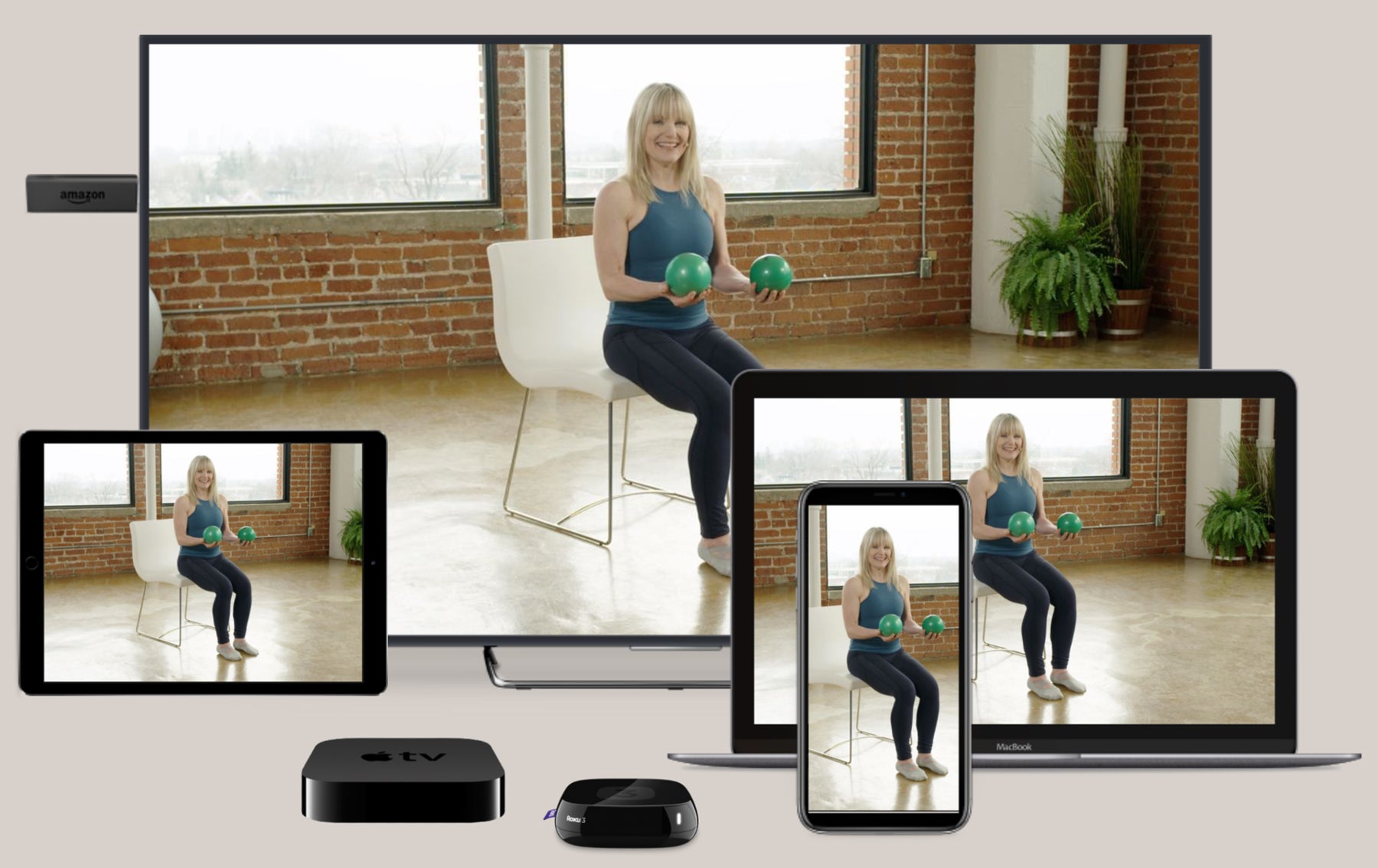Stream Body Harmonics on Demand exercise videos at home with your Apple TV, Roku, Amazon Fire, iPhone, iPad, Android or computer!