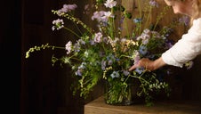 clematis and iris arrangement