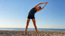 stretching on the beach