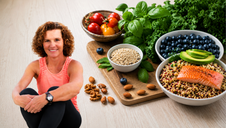 Nutrition expert with a colorful variety of wholesome foods