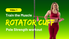 Pole dancer training rotator cuff muscles with resistance band for shoulder stability and injury prevention
