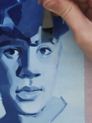 Using a flat brush to shape facial planes