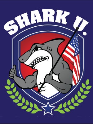 The Shark U logo and banner, linking to the educational hub for Shark Fitness training, technique, and nutrition guides.