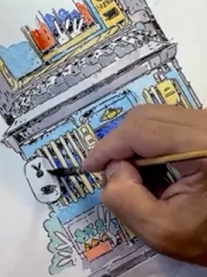 Sketching with loose lines and imaginative detail