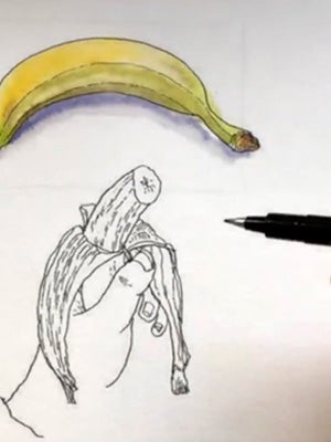 Sketching each stage of the banana with dynamic ink lines