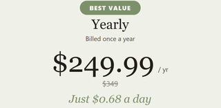 price option <div class="editor-content"><p><span>The lowest cost per day, by far. Save </span><strong>$230</strong><span> compared to paying monthly all year, and never think about your plan again.</span></p></div>