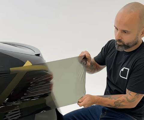 TWI installer applying paint protection film to a vehicle hood