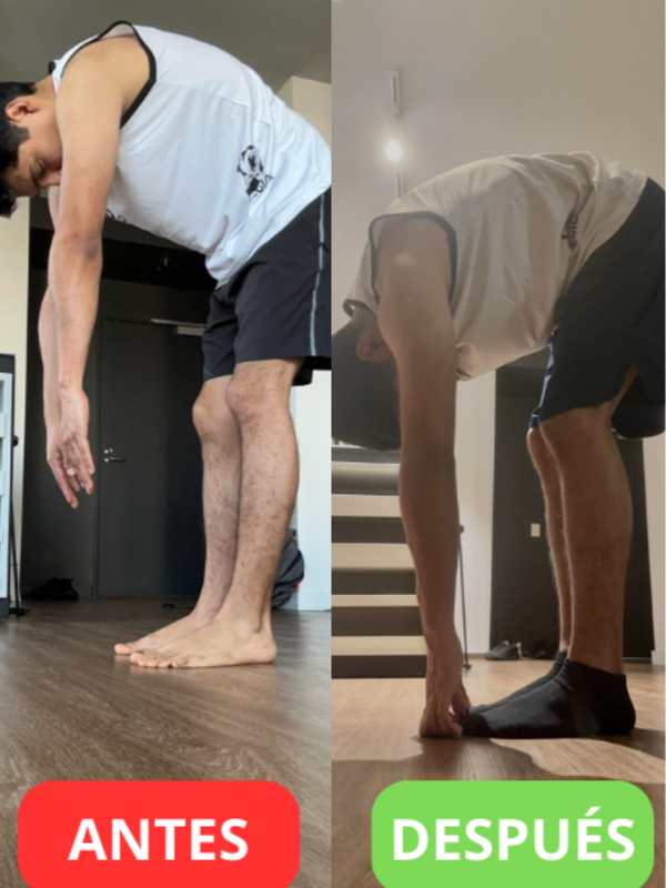 Antes y después de flexibilidad de una alumna
