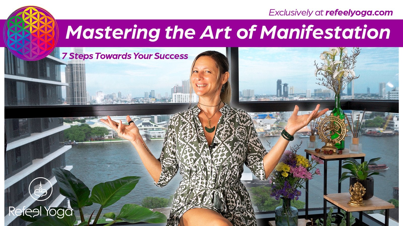 Mastering the Art of Manifestation video: Clelia smiling, arms open, at home