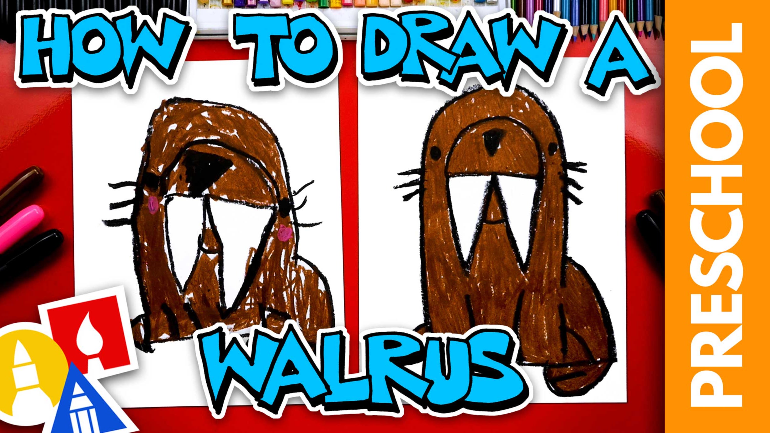How To Draw A Walrus - Letter W - Preschool | Art For Kids Hub