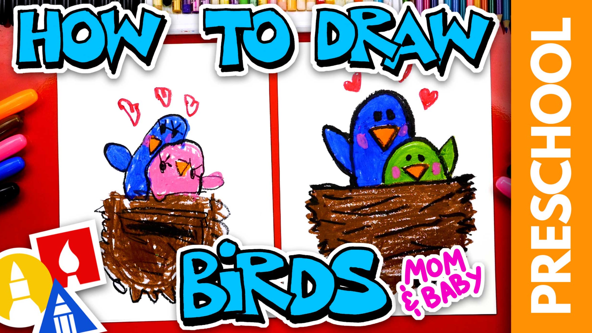 How To Draw A Mom And Baby Bird Preschool Art For Kids Hub