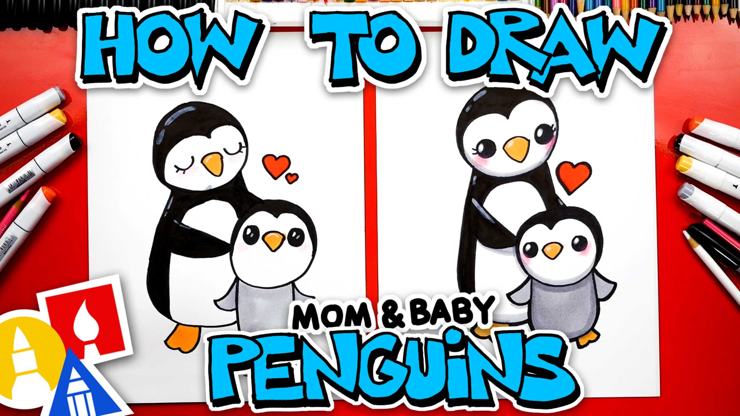 How To Draw A Mom And Baby Penguin Art For Kids Hub