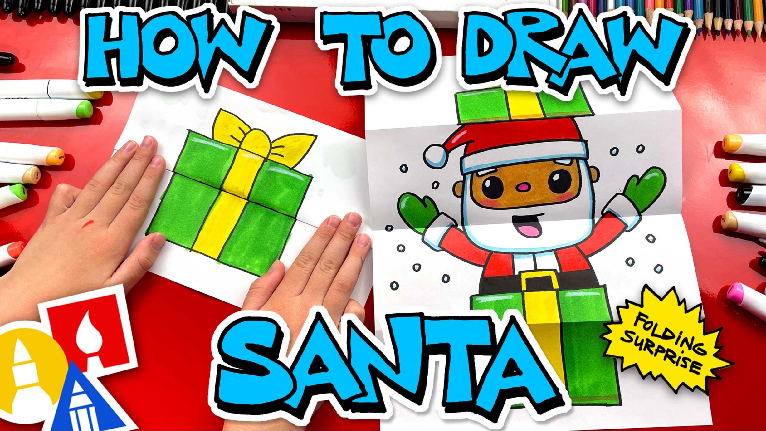 How To Draw Santa In A Present - Folding Surprise | Art For Kids Hub