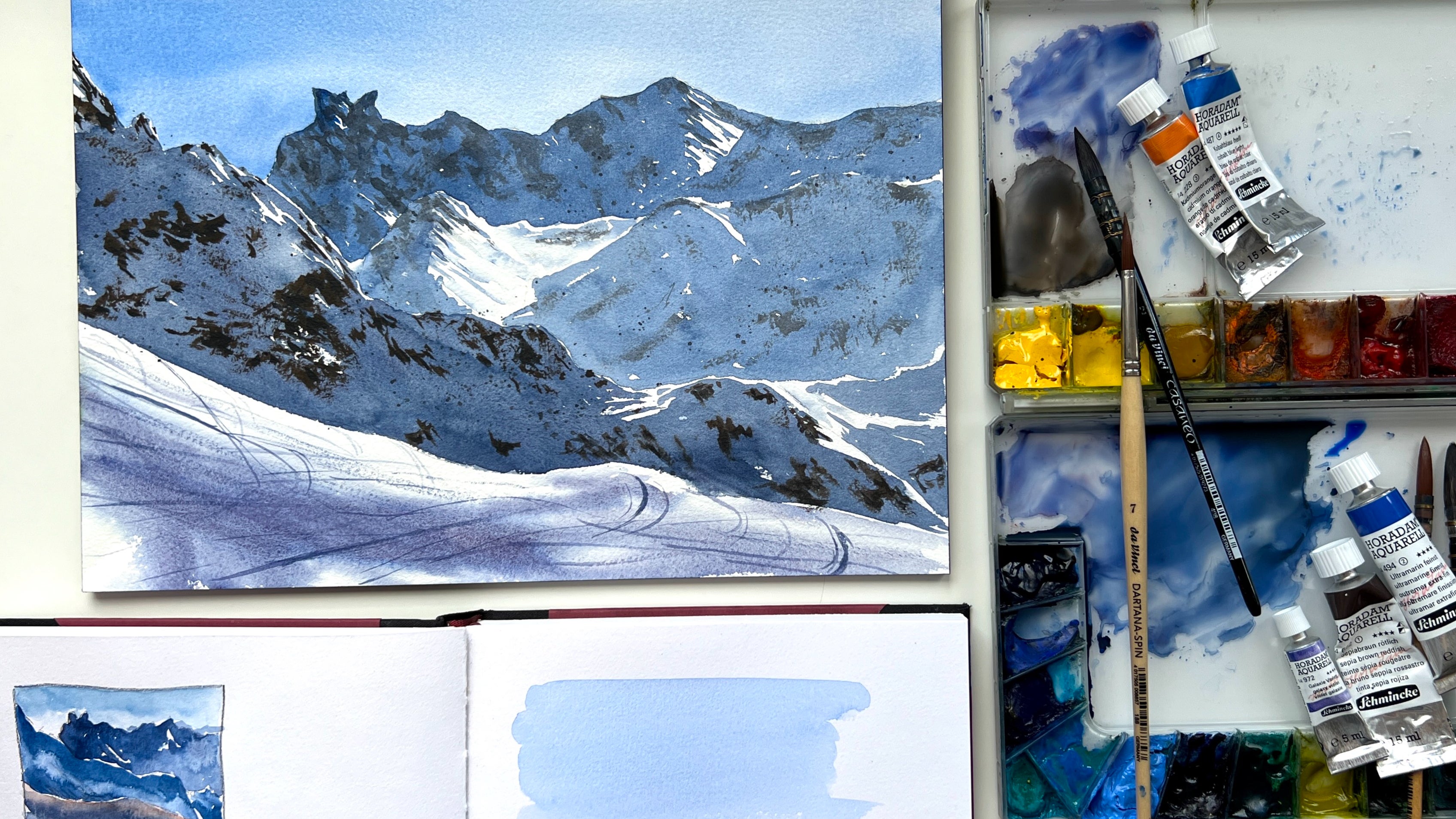 Painting Realistic Snowy Mountains in Watercolour
