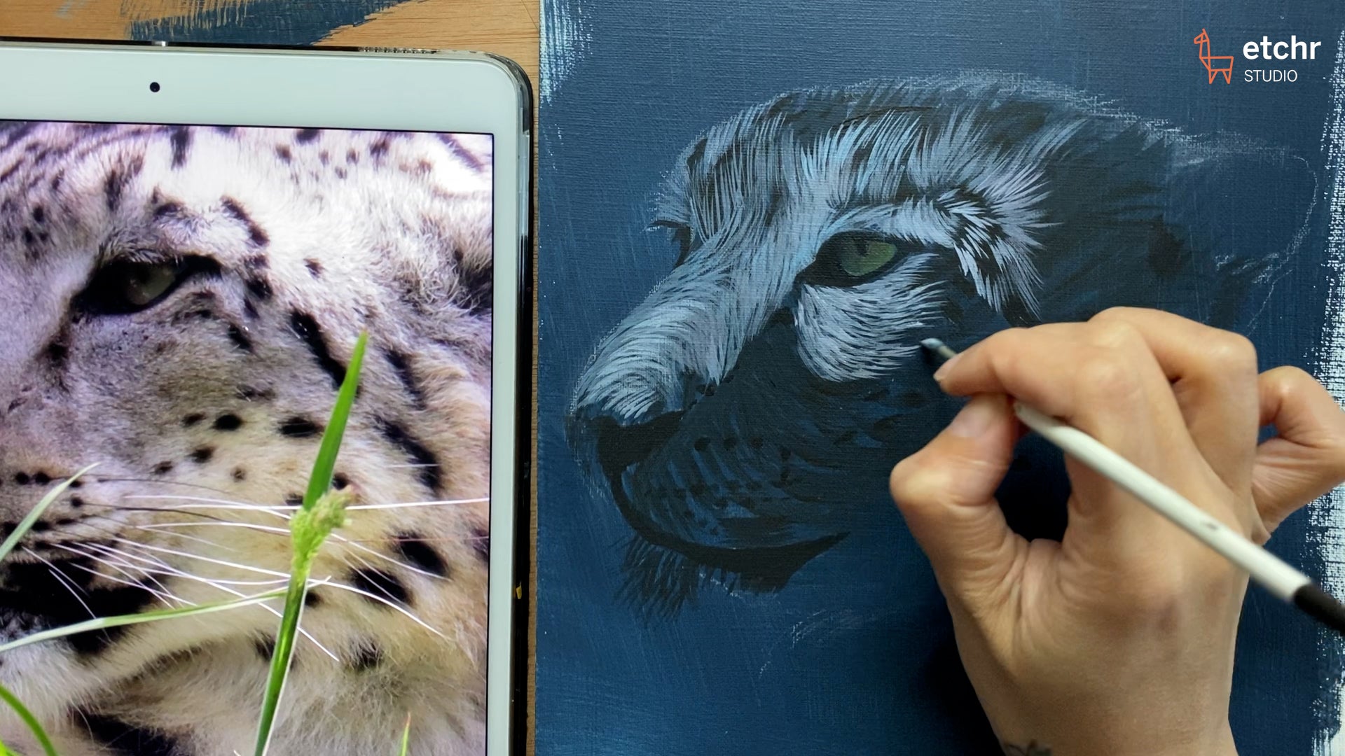 From Sketching to Realistic Painting - Snow Leopard in Acry