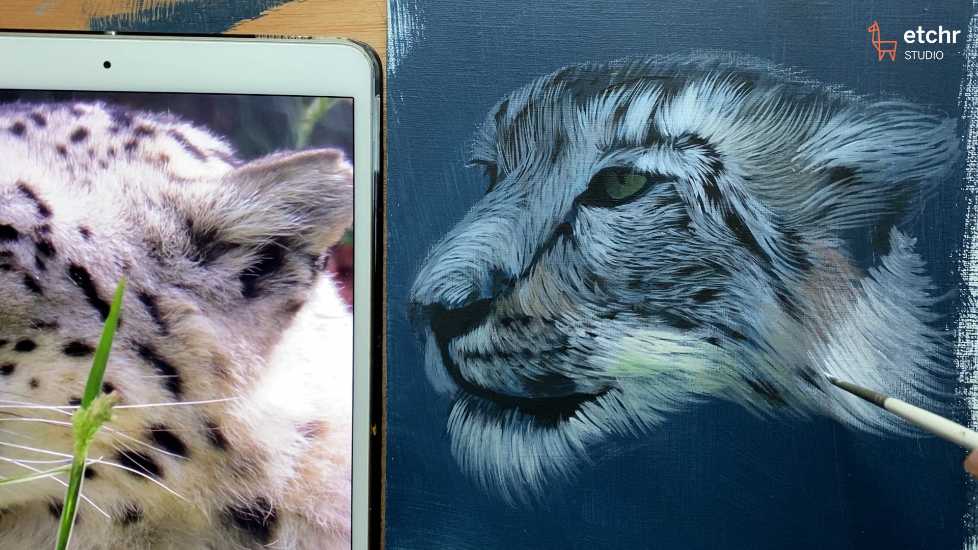 From Sketching to Realistic Painting - Snow Leopard in Acry