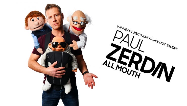 Paul Zerdin All Mouth comedy special poster with his puppet family