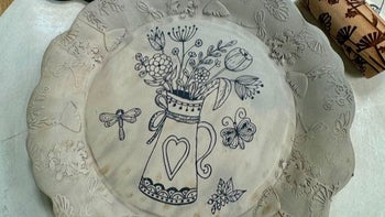 Making a Hand Built Plate with Underglaze Transfers and Textured Rim