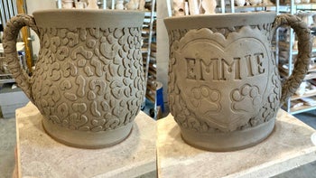 Personalized Textured Mug with Appliqué and Hollow Handle