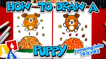 How To Draw A Cute Puppy Jumping Into Leaves