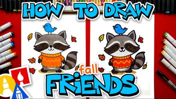 How To Draw Fall Friends Raccoon And Bird