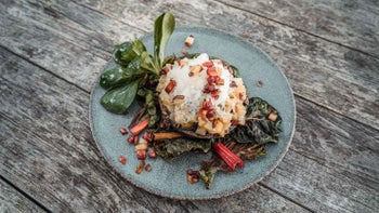 Portobello mit Kartoffeln, Hüttenkäse, Feldsalat und Mangold