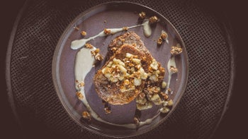 Coffee Brioche à la French Toast with Banana, Nuts, and Yogurt