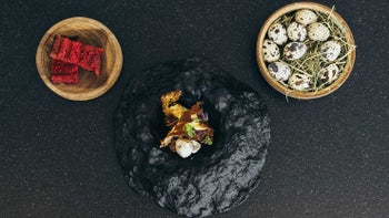 Beef Tartare with Poached Quail Egg and Farmer’s Feta Cracker