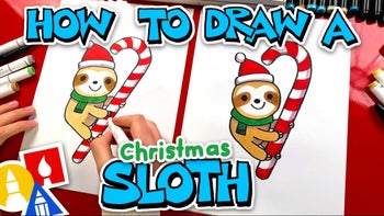 How To Draw A Christmas Sloth On A Candy Cane
