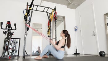Seated back rows with resistance bands and neutral grip 