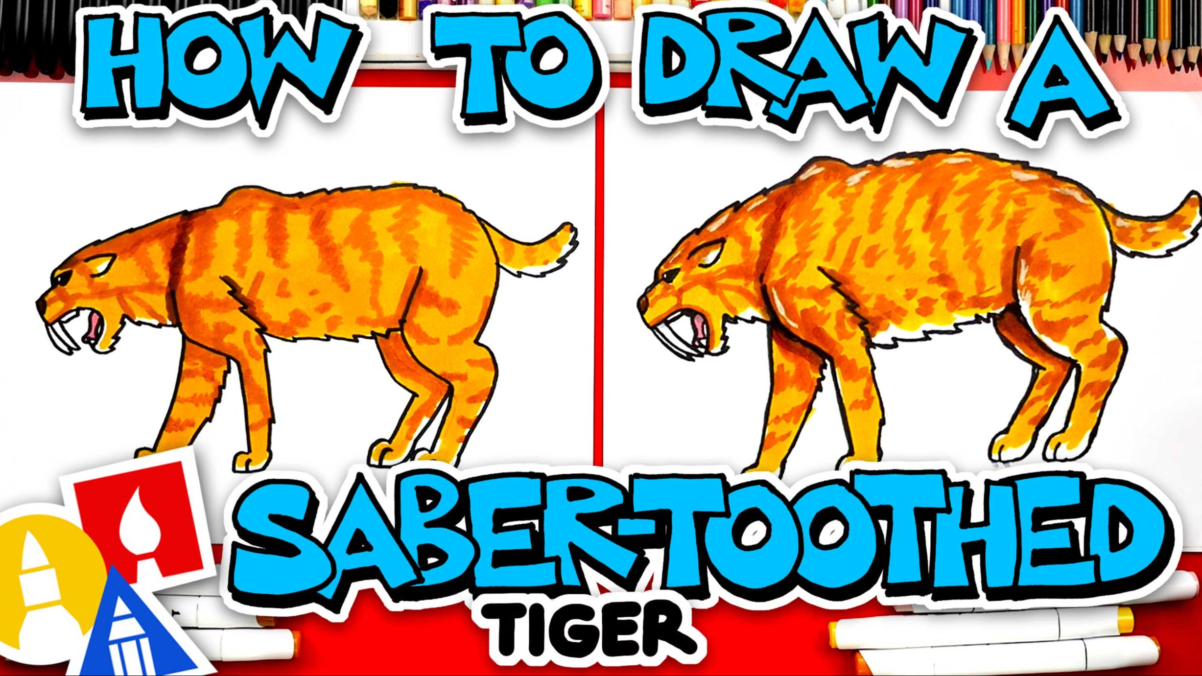 How To Draw A Saber-Toothed Tiger (Smilodon) | Art For Kids Hub