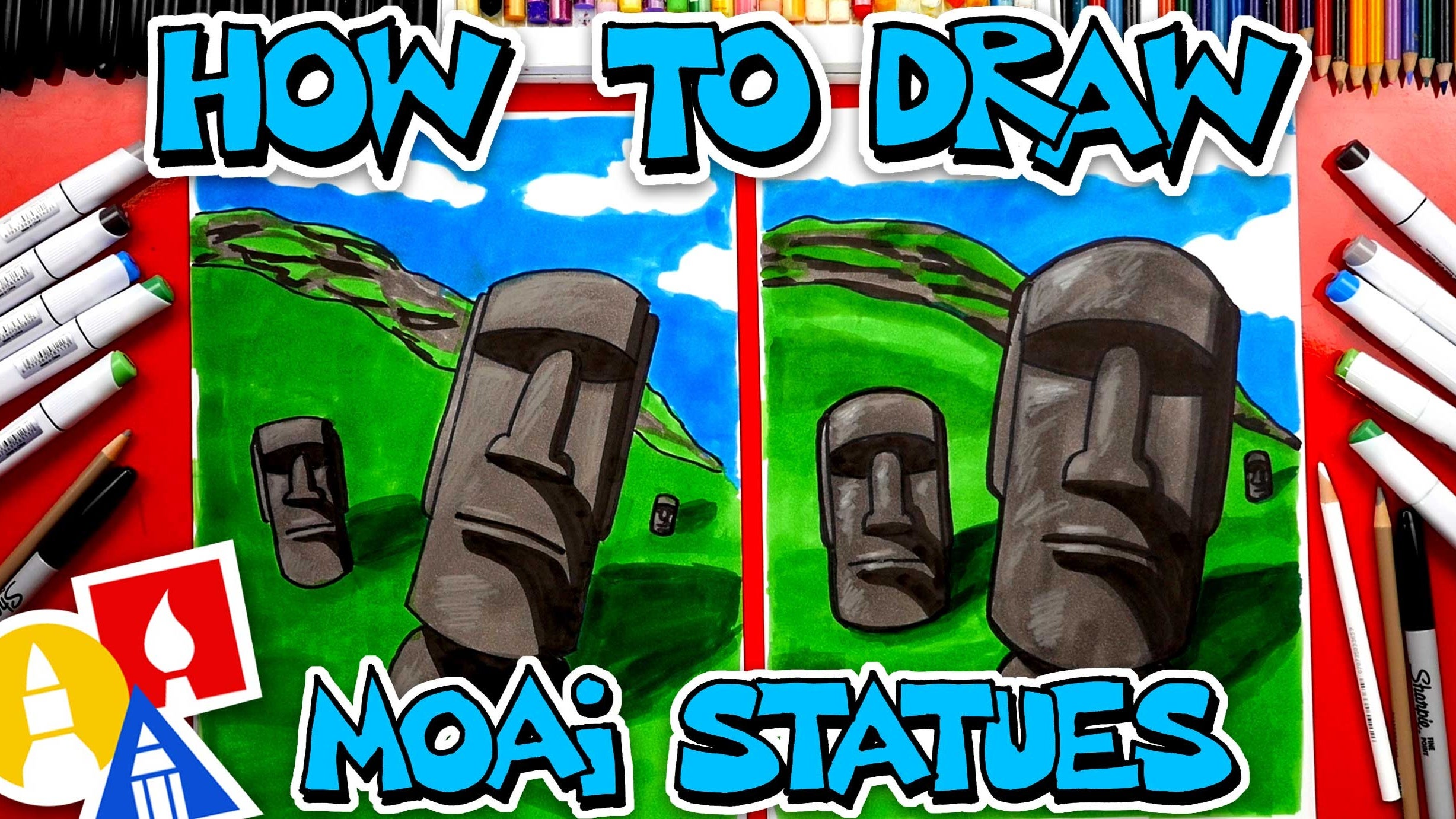 How To Draw Moai Statues Of Easter Island | Art For Kids Hub